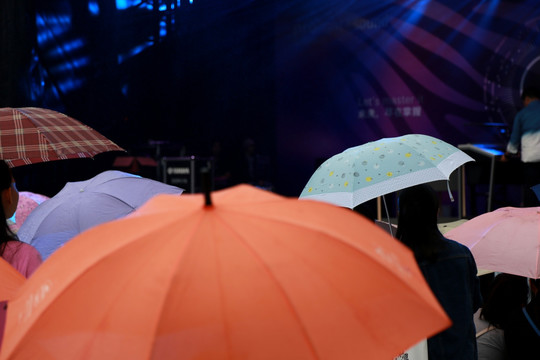 雨伞 彩色雨伞 下雨 观看表演