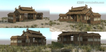 3D模型中国古建民居茅草房屋