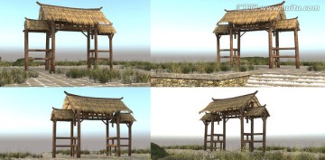 3D模型中国古建民居茅草房屋3