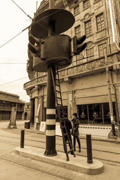 老上海交通路灯