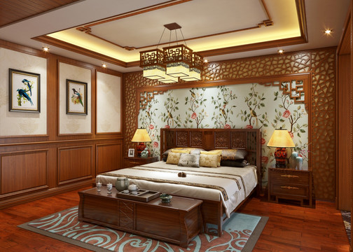 中式整木家装卧室