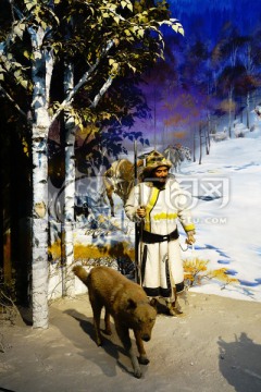 鄂伦春族猎民狩猎生活场景蜡像