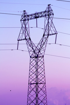 电塔 黄昏 日落 紫色调 铁塔
