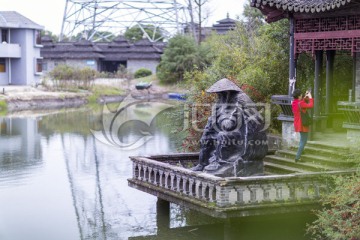 姜太公 钩鱼 雕塑 名人雕塑