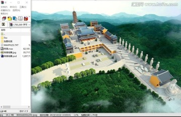 古建筑寺庙鸟瞰图效果图设计