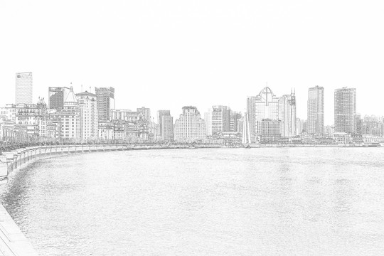 上海外滩建筑线描