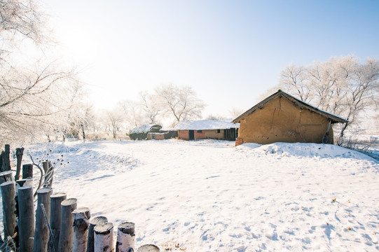 东北农村雪景