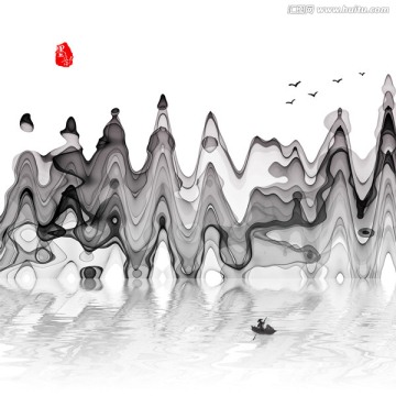 抽象禅意水墨画 意境山水画