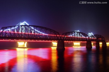鸭绿江大桥 断桥 夜景