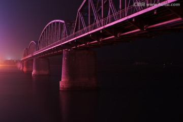 鸭绿江大桥 断桥 夜景