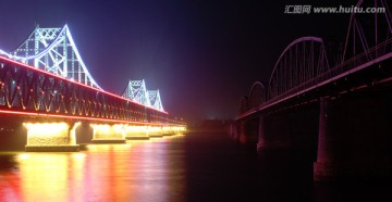 鸭绿江大桥 断桥 夜景
