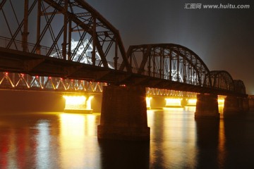 鸭绿江大桥 断桥 夜景