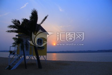 千龙湖国家湿地公园日落夕阳