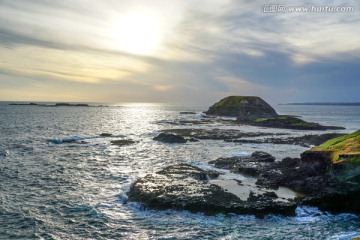 夕阳海岛海岸礁石海浪