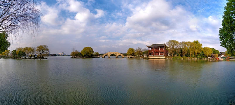 嘉兴南湖 烟雨桥 望湖楼台全景