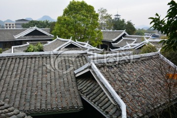 古建筑屋顶 青砖灰瓦白墙