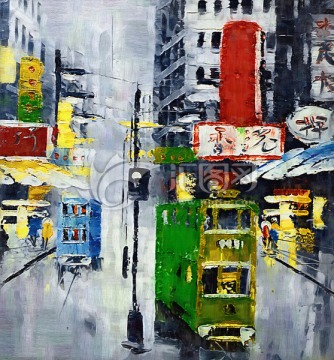 油画 香港街头