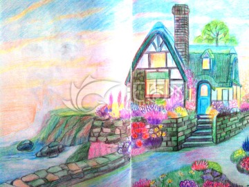 彩铅画儿童卡通城堡