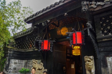 中式园林古建筑屋檐宫灯红灯笼