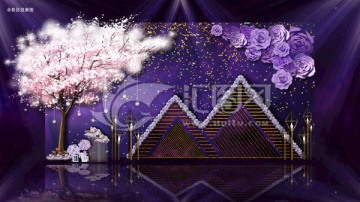 紫色星空风格婚礼合影效果图