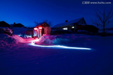 东北雪夜 雪村夜景