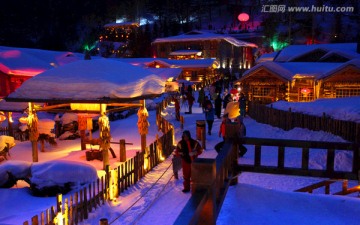 雪乡 夜景 灯光 红灯 灯笼