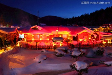 雪乡 夜景 灯光