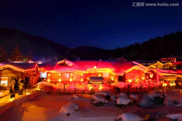 雪乡 夜景 灯光 红灯 灯笼