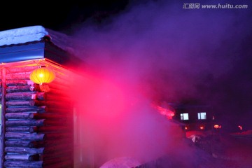 雪乡 夜景 灯光 红灯 灯笼