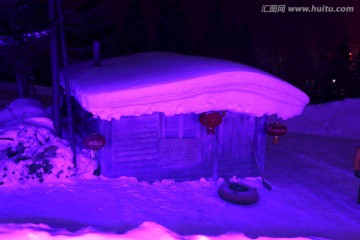 雪乡 小屋 夜景 风景 雪景