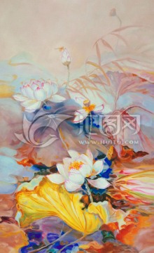现代装饰荷花油画