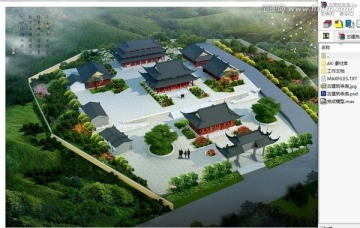 古建筑寺庙鸟瞰效果图