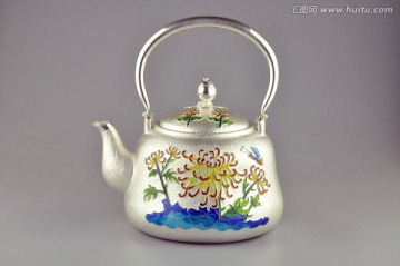 掐丝珐琅纯银茶壶