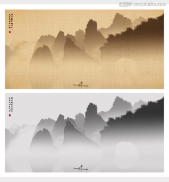 桂林山水 水墨画