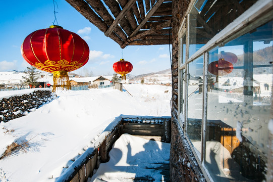 雪乡 雪村 雪景 红灯笼