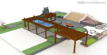 别墅庭院景观模型设计