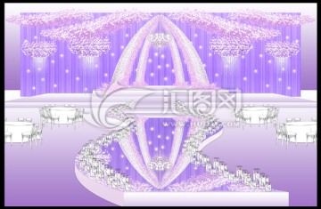 紫色梦幻婚礼主舞台效果图