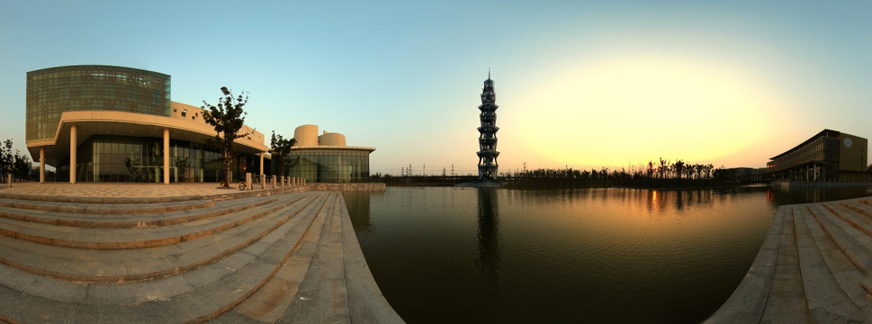 上海科技大学图书馆与塔楼全景