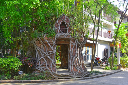 街区园林布景 东南亚风情建筑