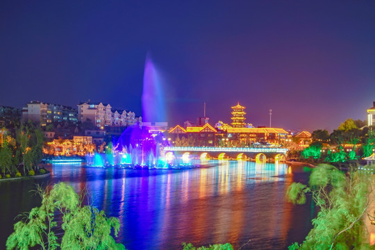 青州南阳河夜景喷泉