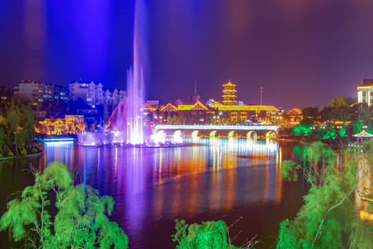青州南阳河夜景喷泉