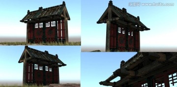 古老豪华木门中国古建3D模型