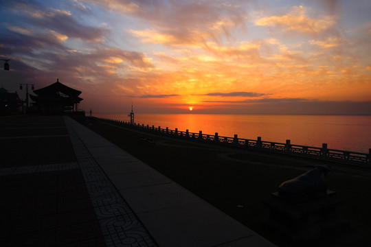 钱塘江海塘日出