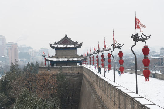 西安古城墙雪景