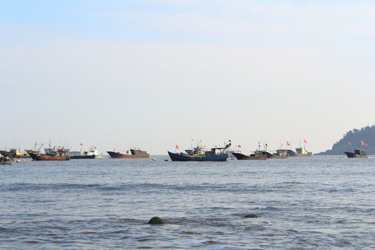 港湾中停泊着的渔船 宁静的画面