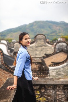 清纯民国学生装少女古村人像