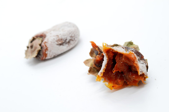 白色背景上的柿饼