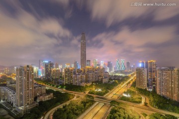 深圳平安大厦 交通 夜景