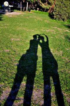 草地上两个人的影子