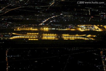 航拍北京首都国际机场夜景全景